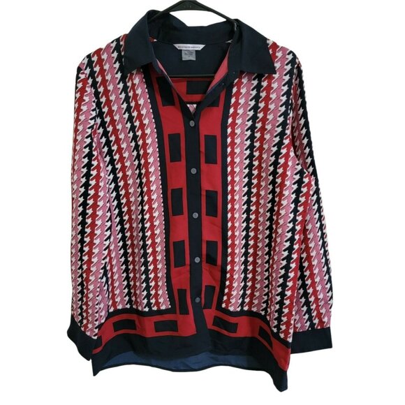 Allison Daley Button Front Blouse Womens Size 14 Red Striped Long Sleeve Shirt - Picture 1 of 5